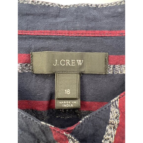 J Crew Metallic Stripe Popover Tunic Shirt Womens 16 Navy Cotton Blend Preppy - Picture 4 of 11